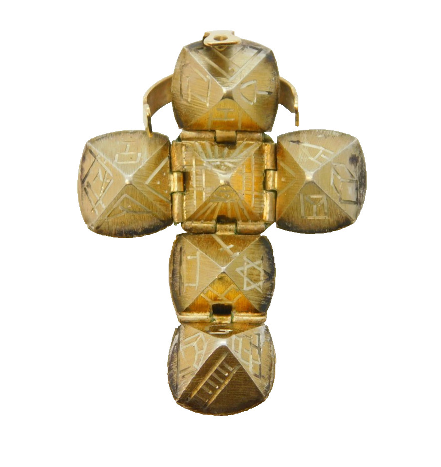 20th Century 9ct Gold & Sterling Silver Masonic Ball Cross Pendant Antique c1920