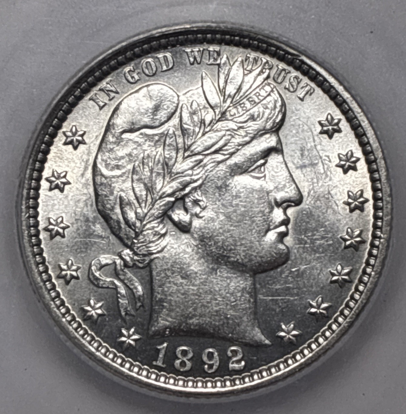 1892 P Barber Quarter  Uncirculated SEGS MS 64+