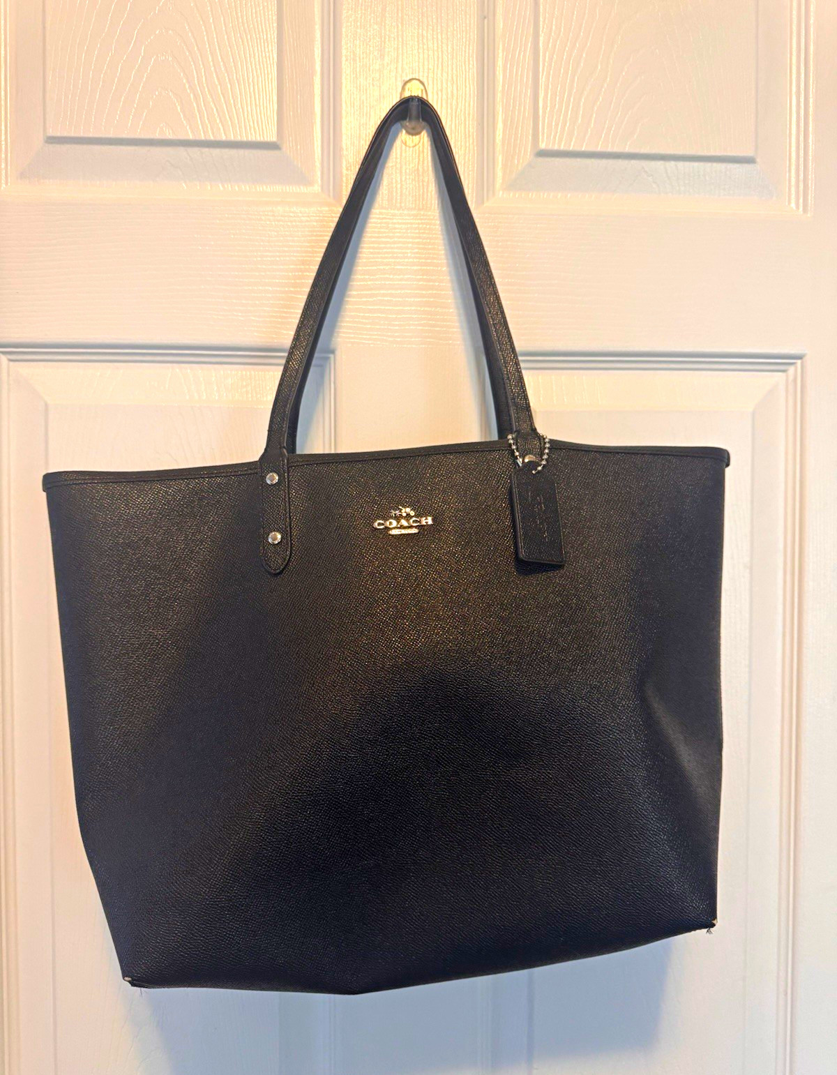 Coach Blk Floral Large Tote Double Handles Silver Hardware Logo Bag-Reversible