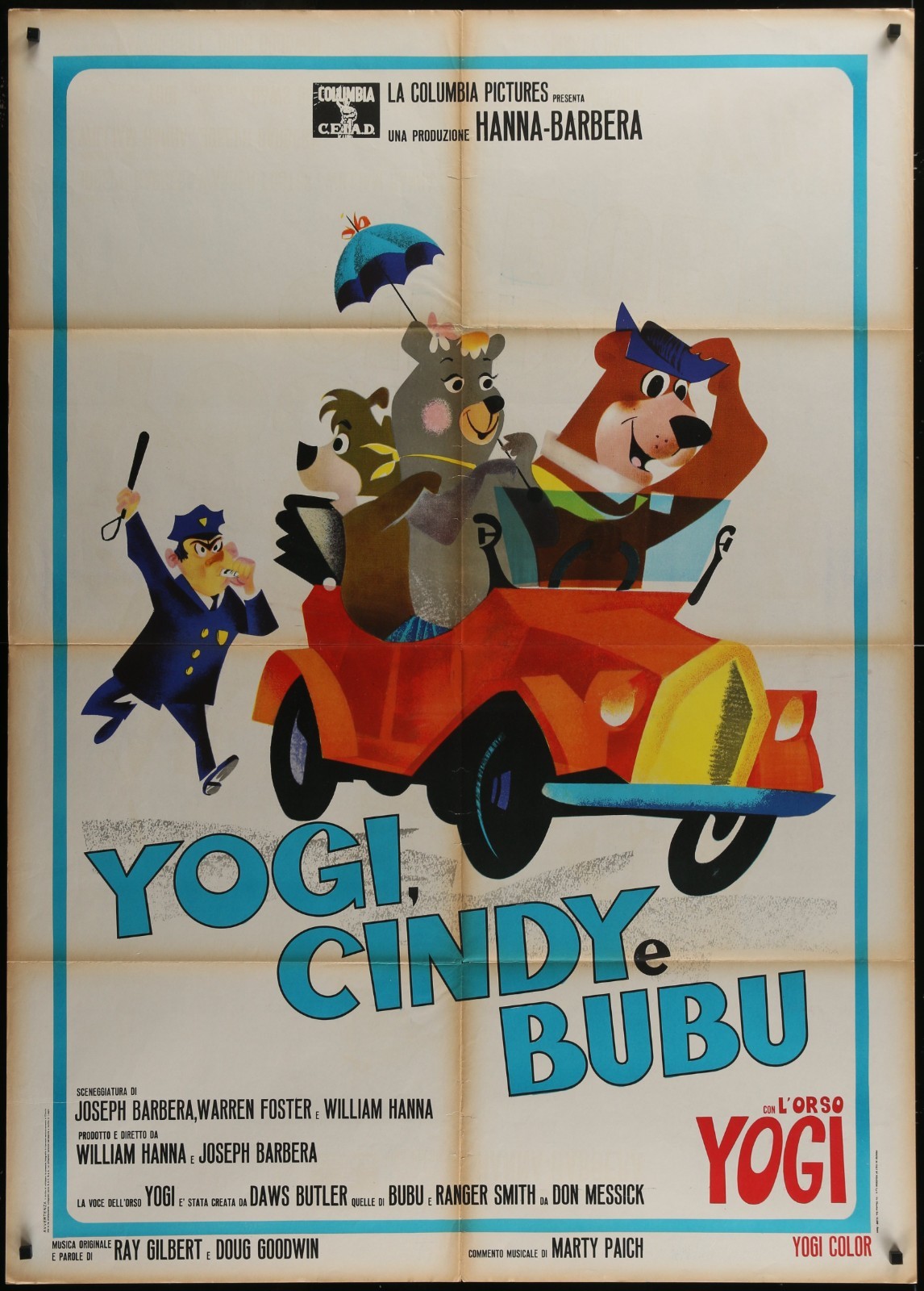 Hey There It's Yogi Bear 1964 Italian Due Fogli Movie Poster Hanna-Barbera