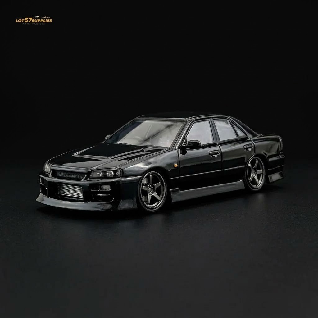 Mortal 1:64 Nissan Skyline ER34 URAS Metallic Black Diecast Model Car Drift JDM