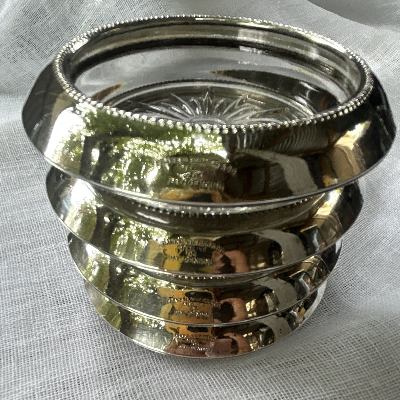 Vintage Frank M Whiting Sterling Silver Glass Coasters Starburst Set of 4 Stack Vintage Frank M Whiting Sterling Silver Glass Coasters Starburst Set of 4 Stack