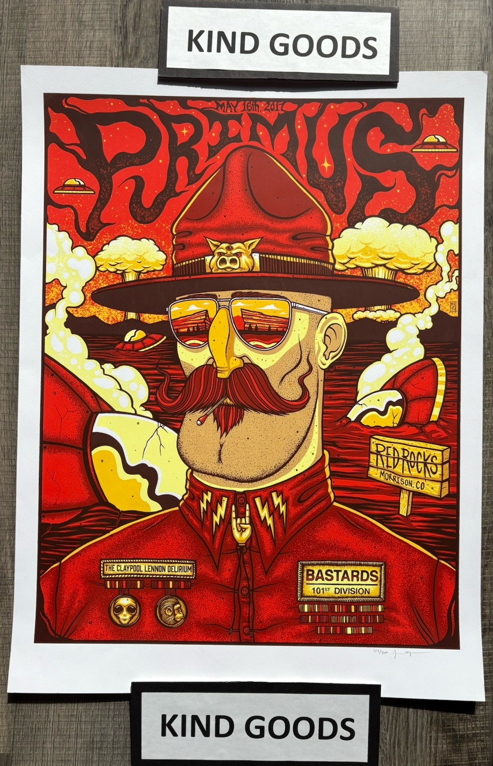 100% Authentic PRIMUS 2017 Red Rocks VIP Concert Poster #’d /300 🔥 By Jim Mazza