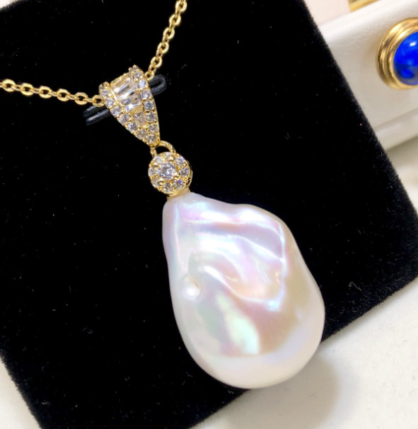 Huge AAAA natural 16-22MM WHITE south sea baroque pearl pendant 14K YELLOW gold