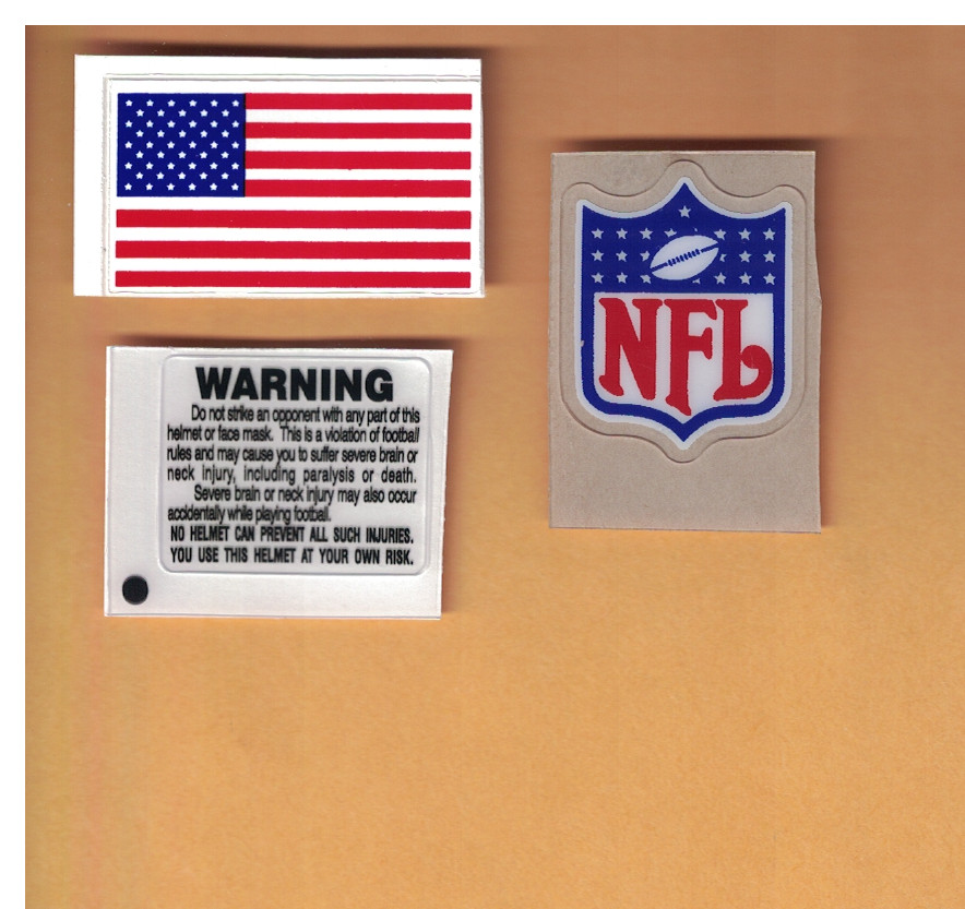 American Flag Warning Label & NFL Shield Decals FOR BACK OF FULL SIZE HELMET