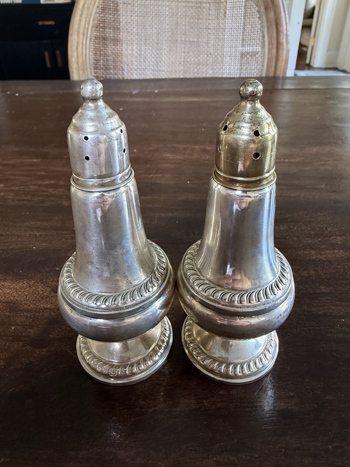 Waterford Sterling Silver Weighted Salt Pepper Shakers 5” Vintage Pair