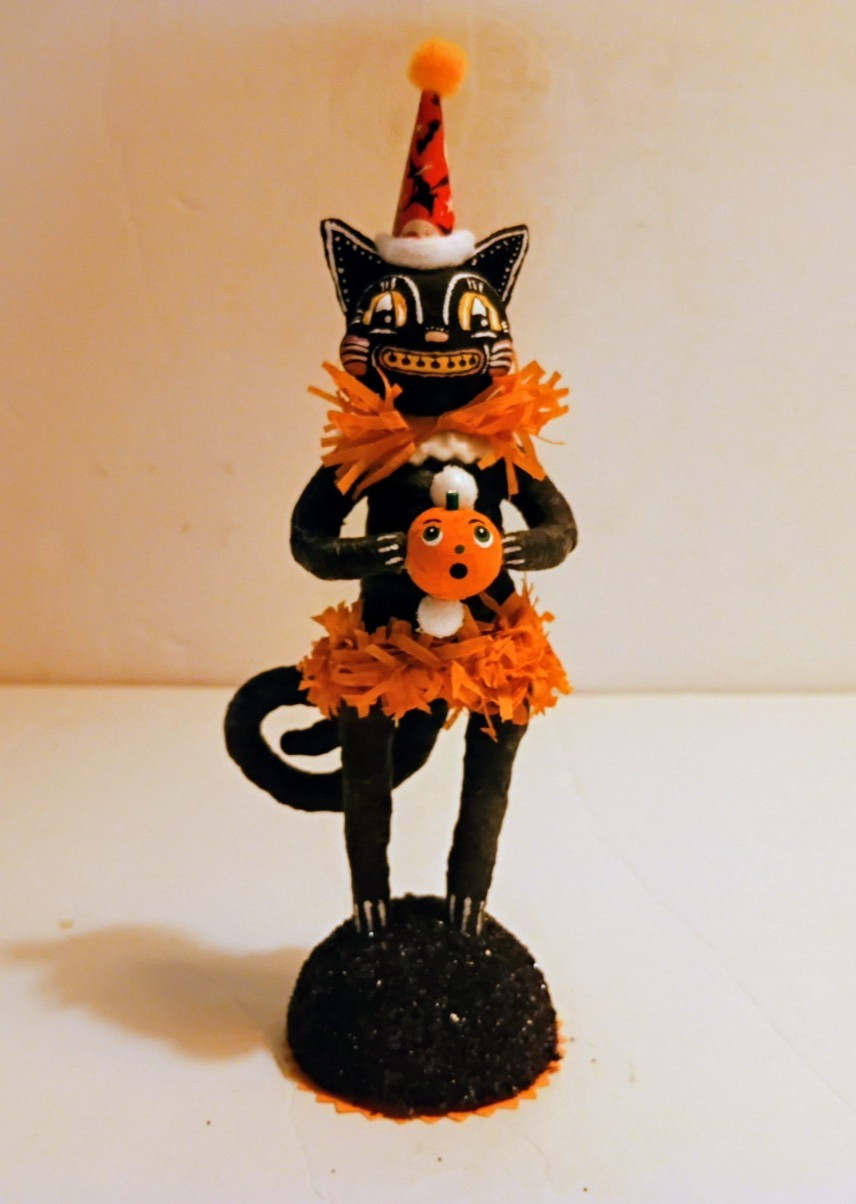 Johanna Parker Vintage By Crystal Spun Cotton Sculpted Head Halloween Black Cat