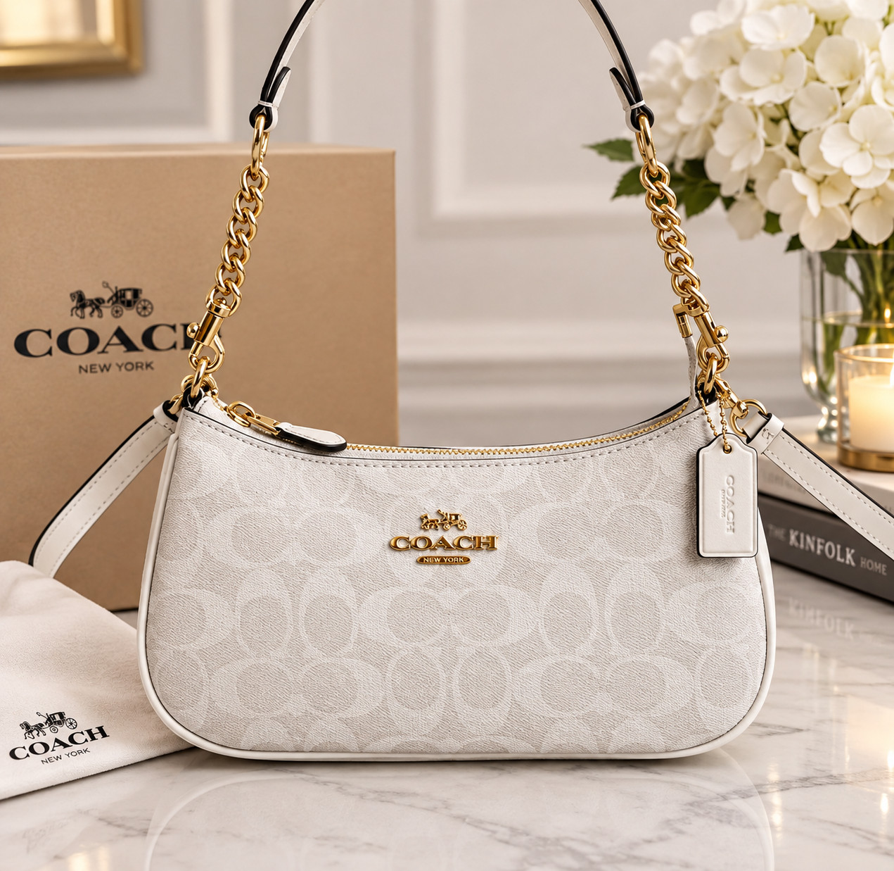 COACH Teri 2Way Shoulder Bag Signature Coated Canvas White CA548 New
