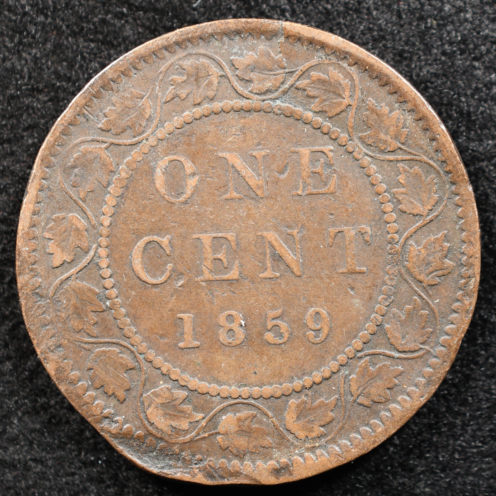 Canada 1 Cent 1859, Coin, Filled Die Error On 5, Inv#H380