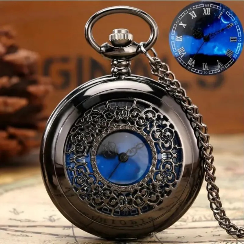 Exquisite Starry Blue Dial Quartz Pocket Watch Roman Numerals Gift Exquisite Starry Blue Dial Quartz Pocket Watch Roman Numerals Gift