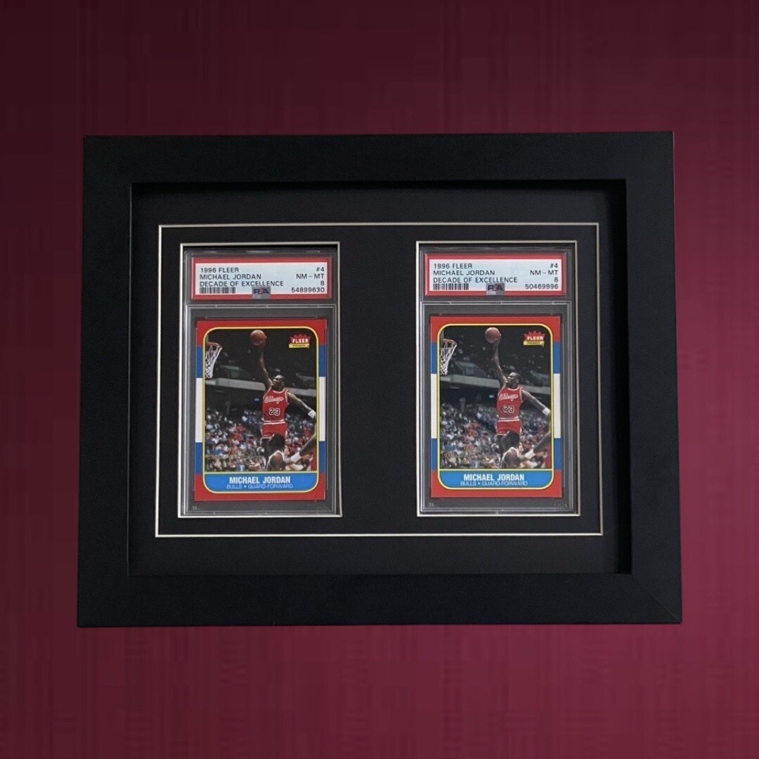 BLACK SHADOW BOX/FRAME FOR TWO PSA CARDS WITH ACID FREE MATS & UV PROTECTION