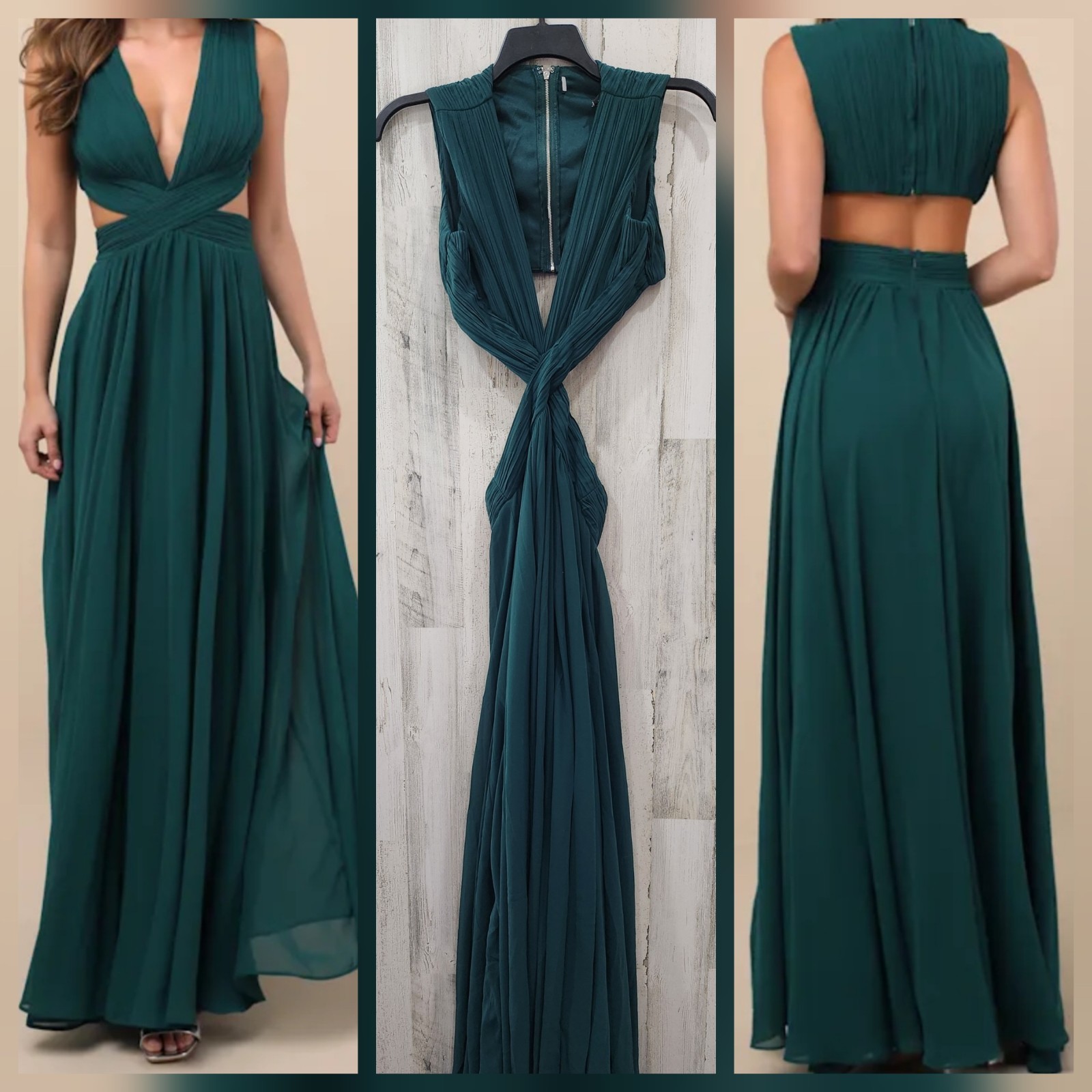 LULUS Vivid Imagination Emerald Green Cutout Maxi Dress**Sexy**Size MEDIUM**NWOT