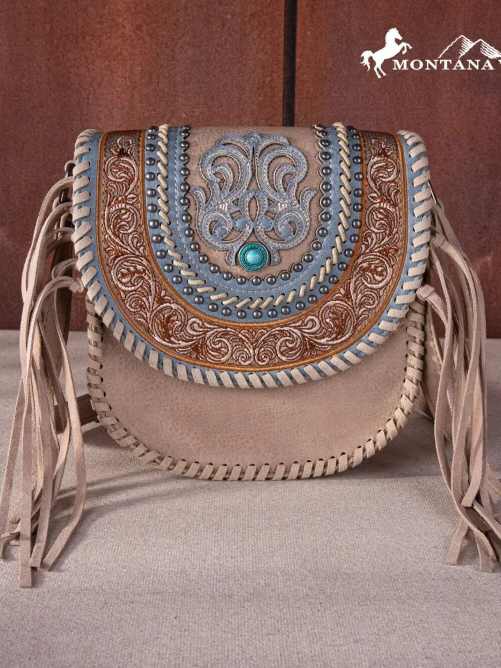 Montana West Cross Body Bag Purse Western Fringe Handbag NEW Khaki