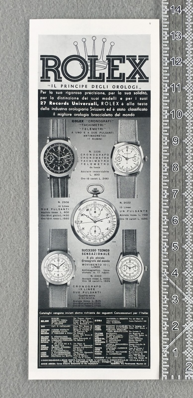 1937 Rolex Chronograph Ref. 2508 Ref. 2022 Ref. 2226 Original Italian Vintage Ad