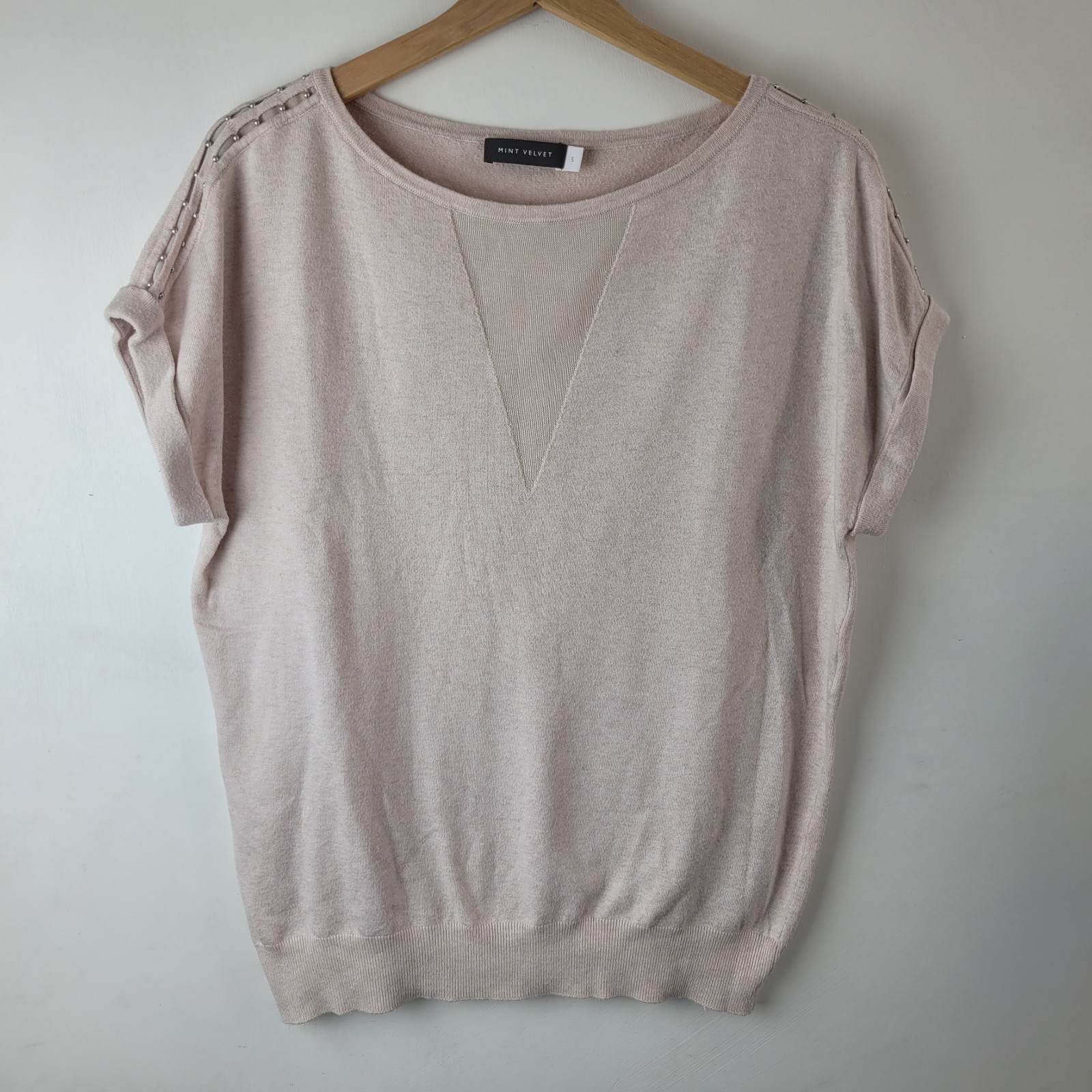 Mint Velvet Women Size S Pale Pink Thin Knit Dolman Beaded Top Smart Casual