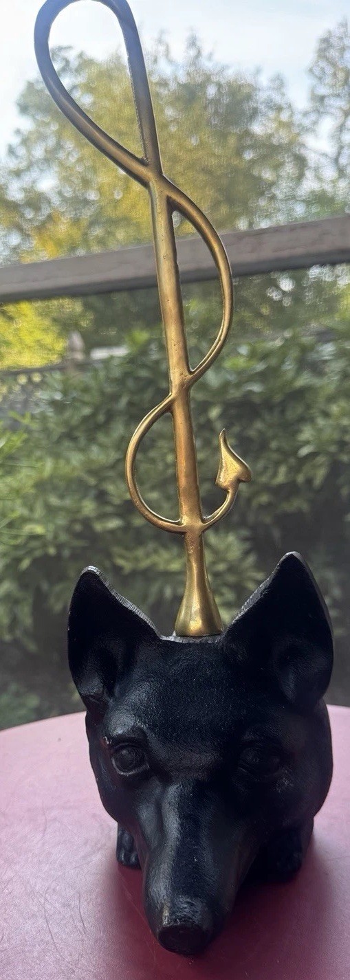 Antique Vintage Brass & Cast Iron Fox & Whip Doorstop 15.5”H