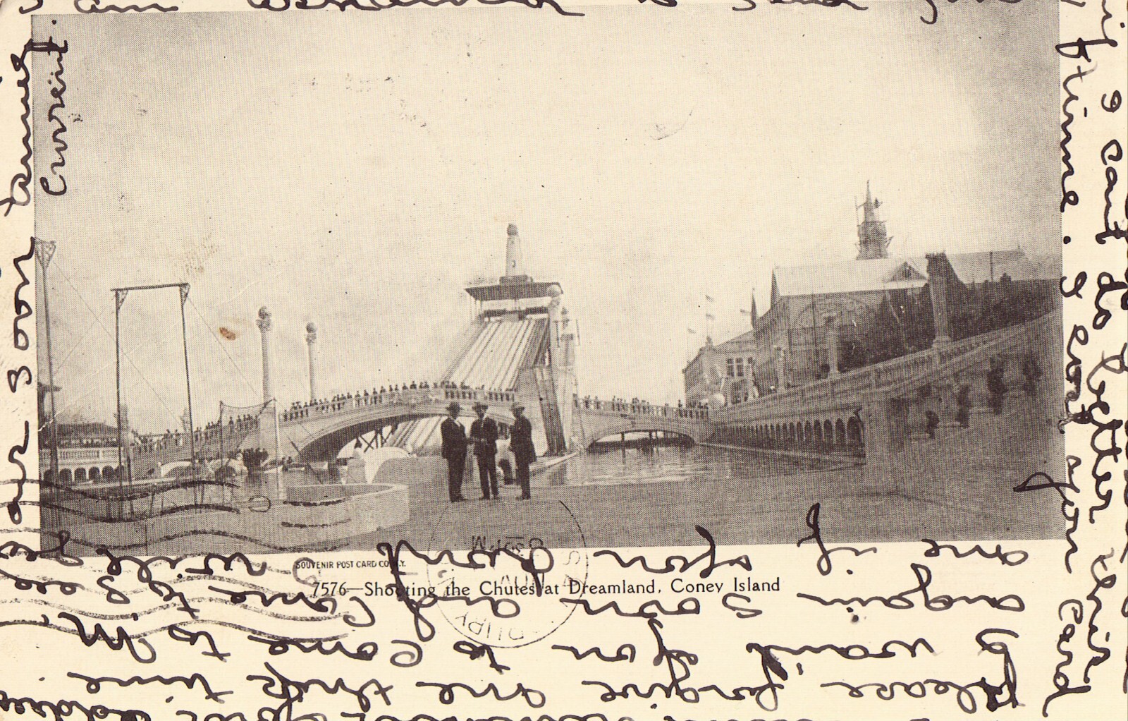 Shooting the Chutes at Dreamland - Coney Island, New York 1907 Postcard