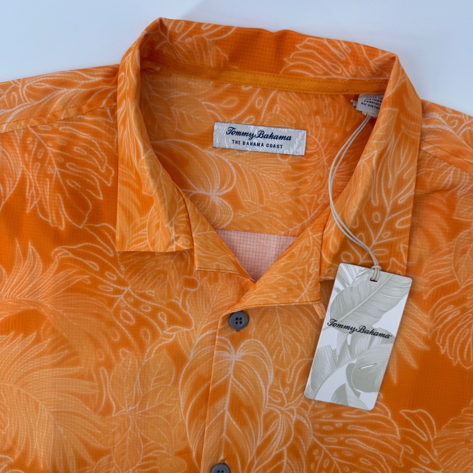 Tommy Bahama Button Down Mens L Orange Tropical Leaf Stretch The Bahama Coast