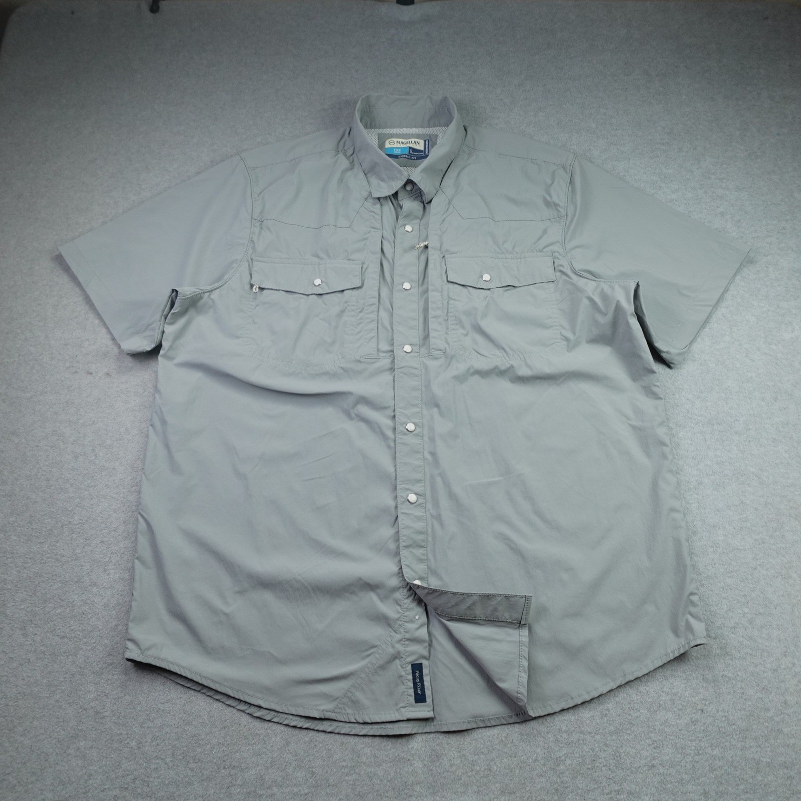 Magellan Shirt Mens Large Gray Outdoors Fishing Classic Fit Snap SS Pecos River