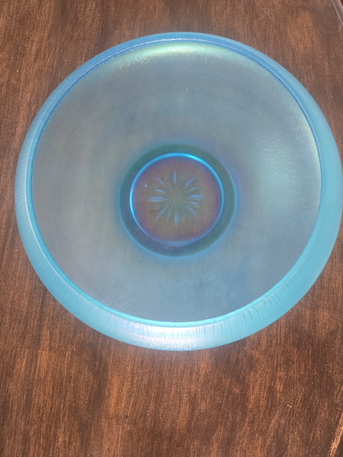 Fenton Glass Bowl Celeste Blue Stretch Iridized Low Profile Cupped Vintage
