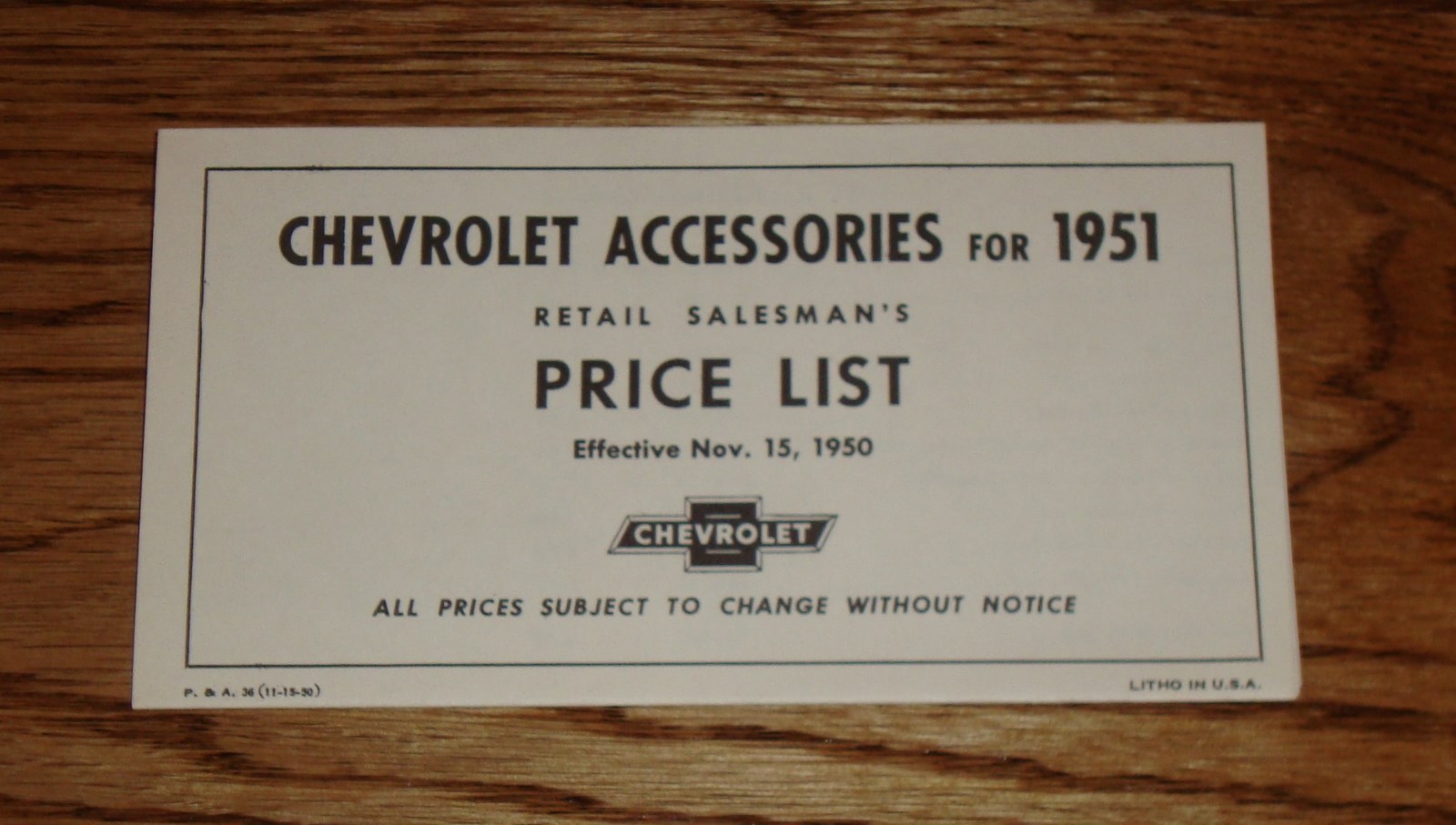 1951 Chevrolet Car & Truck Accessory Listing & Prices 51 Chevy
