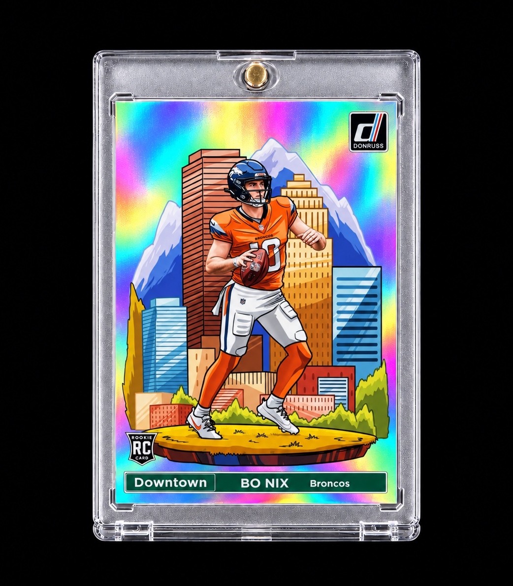 BO NIX ROOKIE DOWNTOWN 2024 DONRUSS TRUE DOWNTOWN RARE Authentc Jumbo RC BRONCOS