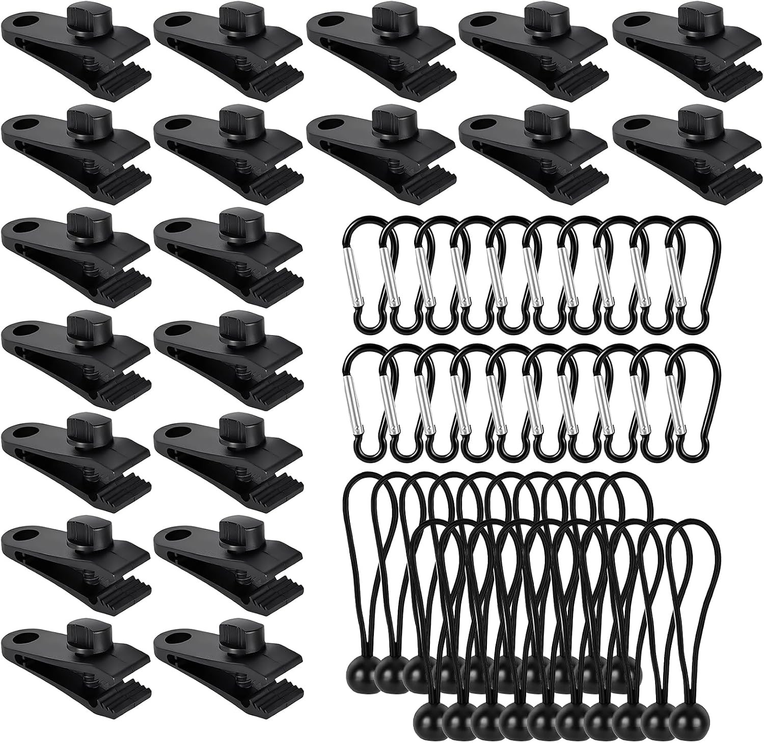 60 Pcs Tarp Clips Heavy Duty with Bungee Cords Carabiners