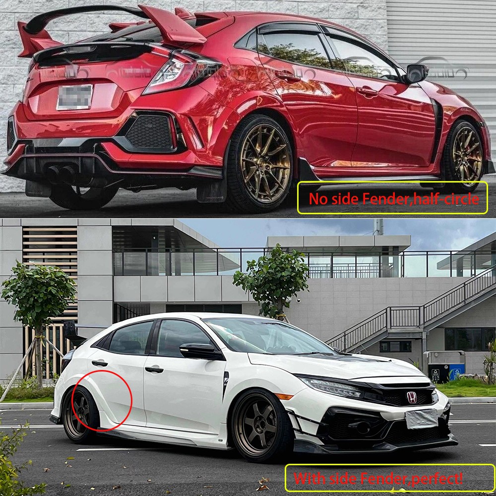 2X Side Fenders Mudgurds Trims For 17-2021 Honda Civic FK8 10Th Type-R Varis FRP