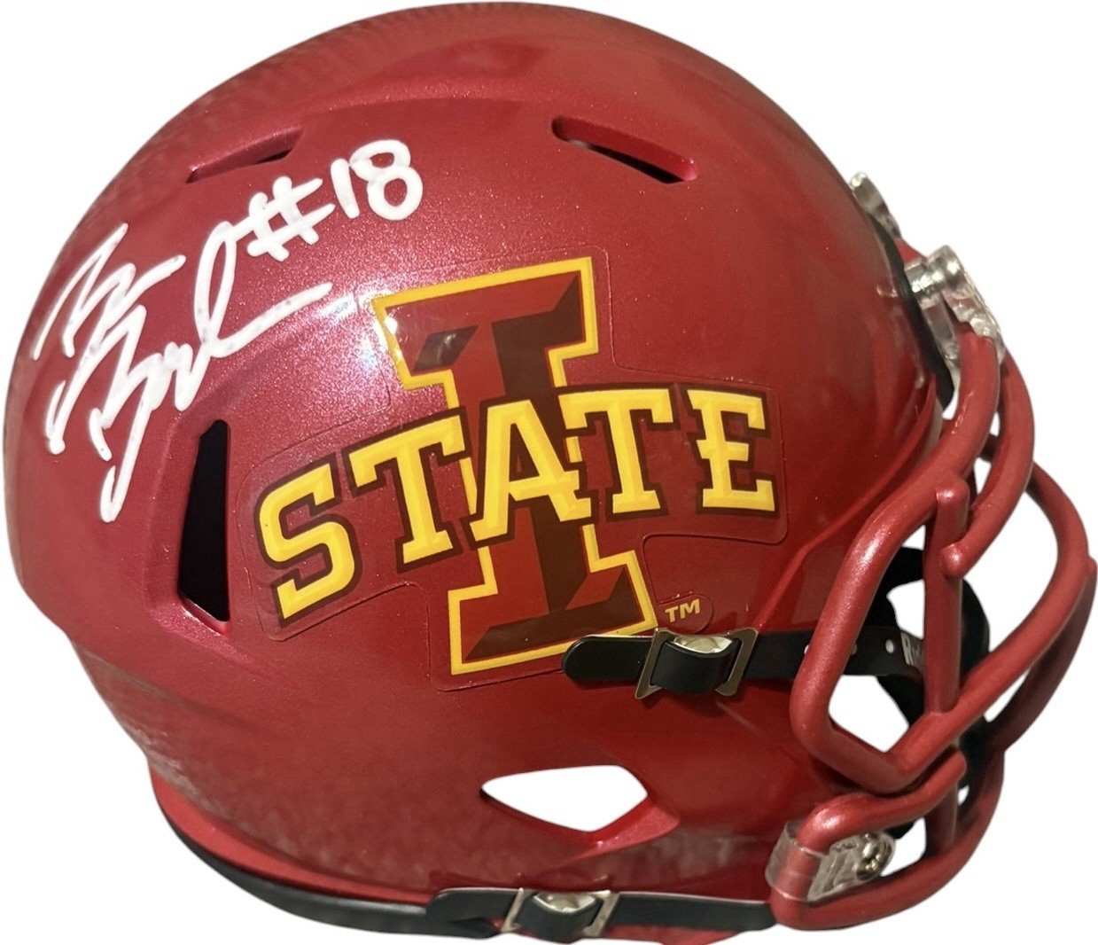 Iowa State Cyclones Benjamin Brahmer Signed Speed Mini Helmet JSA Certified