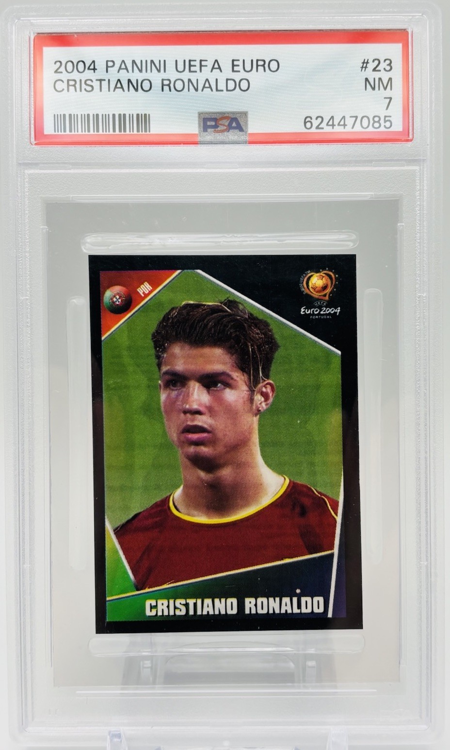 2004 Panini UEFA Euro Cristiano Ronaldo Debut Rookie RC Sticker Portugal PSA 7