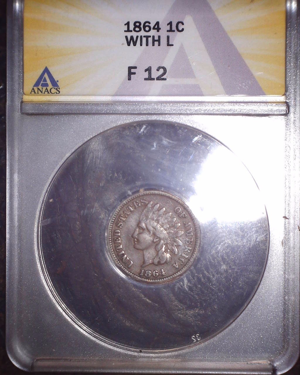 1864 L Indianhead Penny, ANACS F12, Rare Date, Issue Free 1864 L Indianhead Penny, ANACS F12, Rare Date, Issue Free
