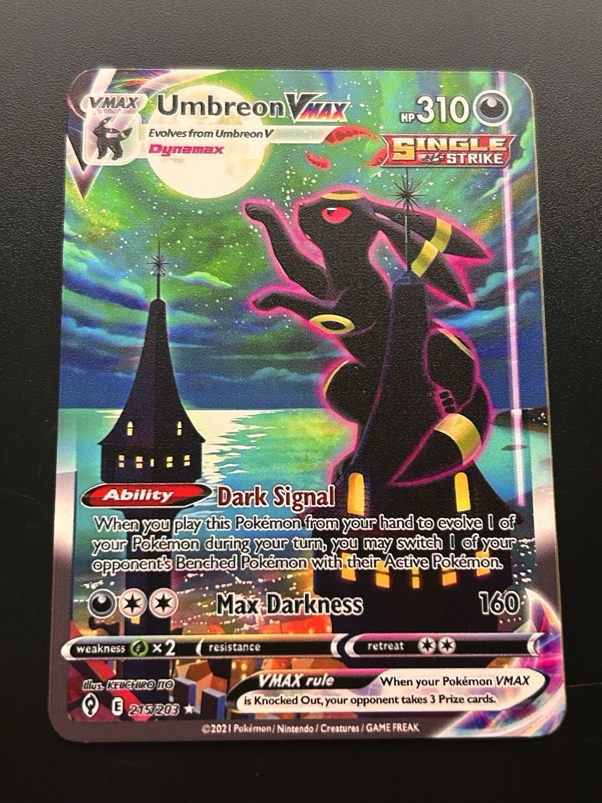 Umbreon Vmax 215/203 Pokemon Premium Gold Metal Card Collectible