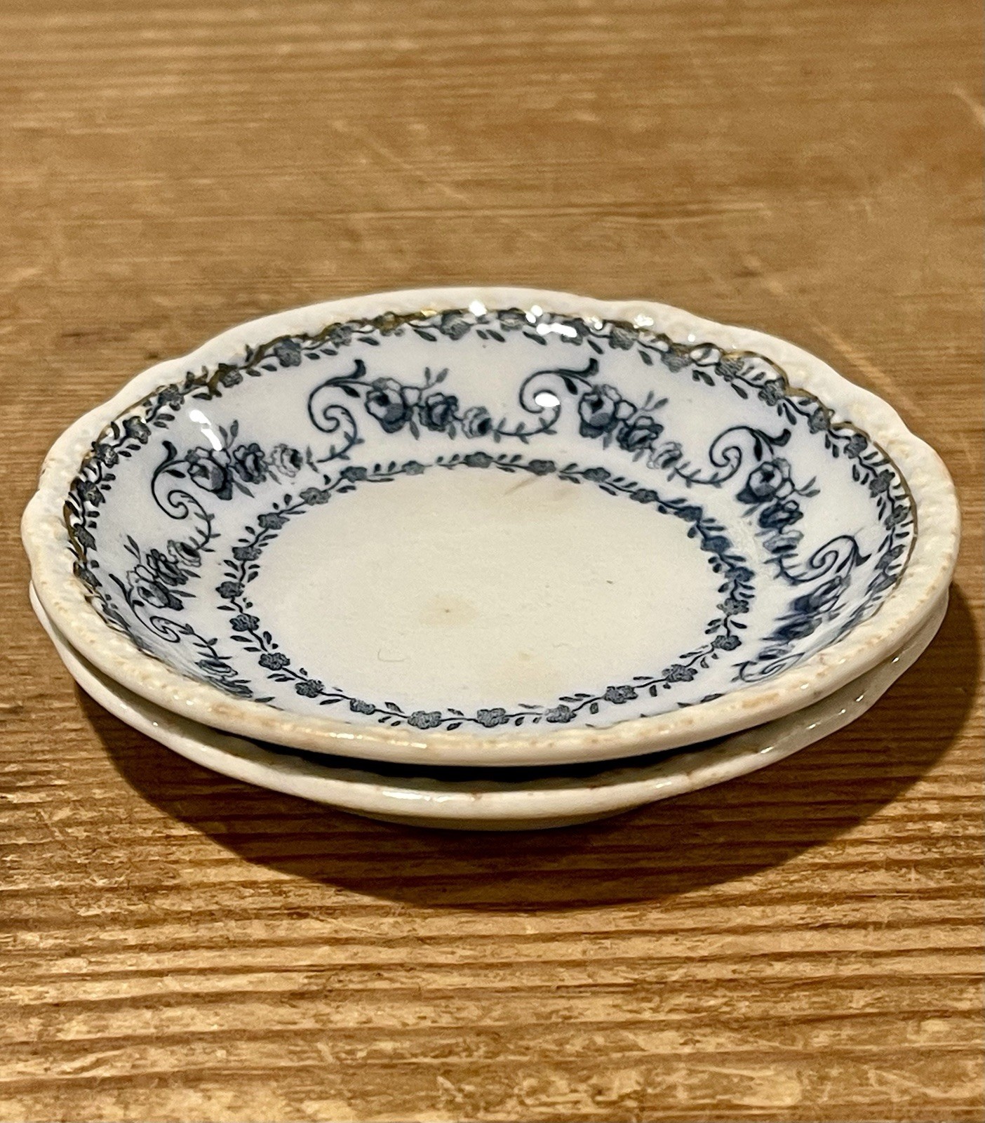 Two Antique Alfred Meakin Farmhouse Semi Porcelain Butter Pats Linnell England