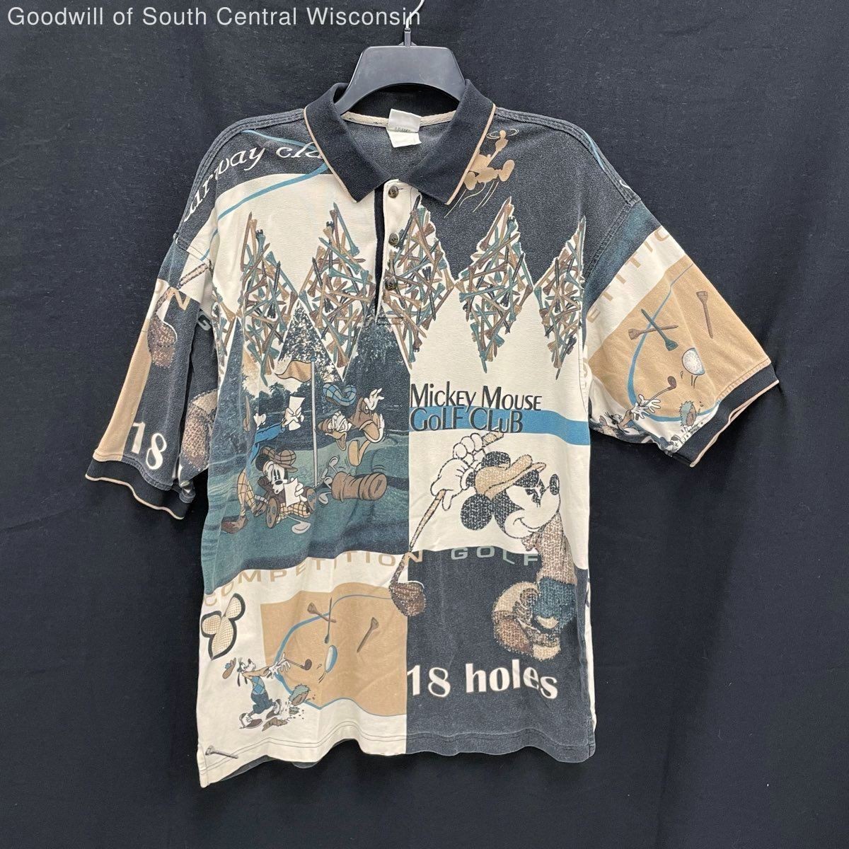 Mens 90s Vintage DISNEY STORE Mickey Mouse Golf Club All Over Print Polo Shirt