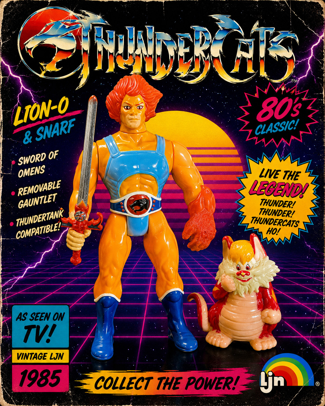 1985 LION-O (ORANGE) • WORKING w/PVC SNARF • VINTAGE LJN THUNDERCATS