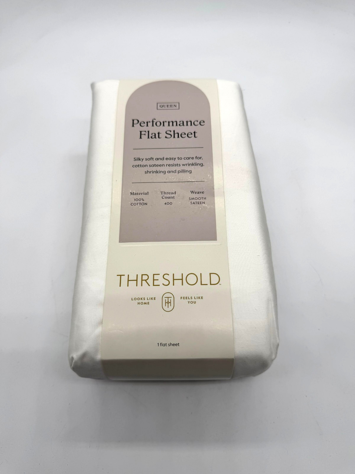 Queen 400 Thread Count Flat Sheet Sateen White 100% Cotton - Threshold