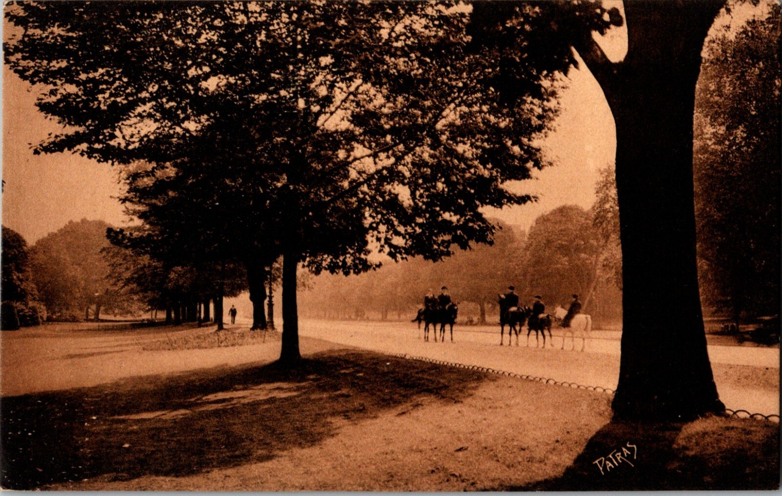 Avenue du Bois de Boulogne Paris France 1920s Postcard Horseback Riders Patras