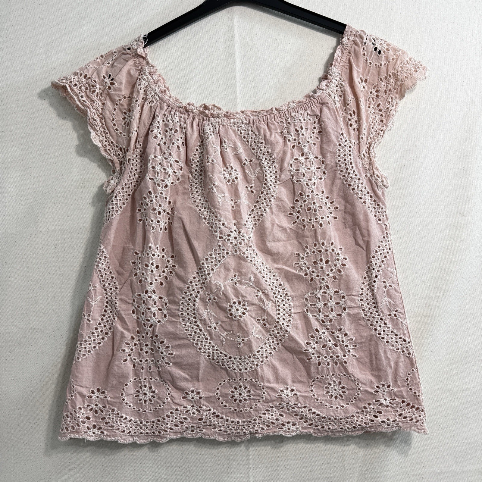 Adiva Women’s Medium Pink Eyelet Embroidered Cotton Blouse Boho Peasant Top Adiva Women’s Medium Pink Eyelet Embroidered Cotton Blouse Boho Peasant Top