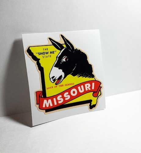 MISSOURI Show Me State Vintage Style Travel Decal, Vinyl Sticker, luggage label