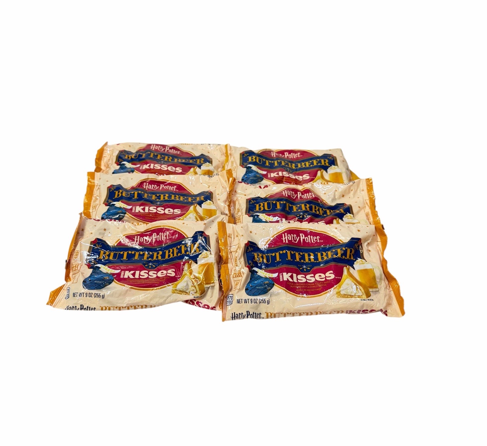 Lot of 6 BAGS 9oz Each Hershey\'s Kisses Butterbeer Harry Potter Over 3.8lbs NEW Lot of 6 BAGS 9oz Each Hershey\'s Kisses Butterbeer Harry Potter Over 3.8lbs NEW