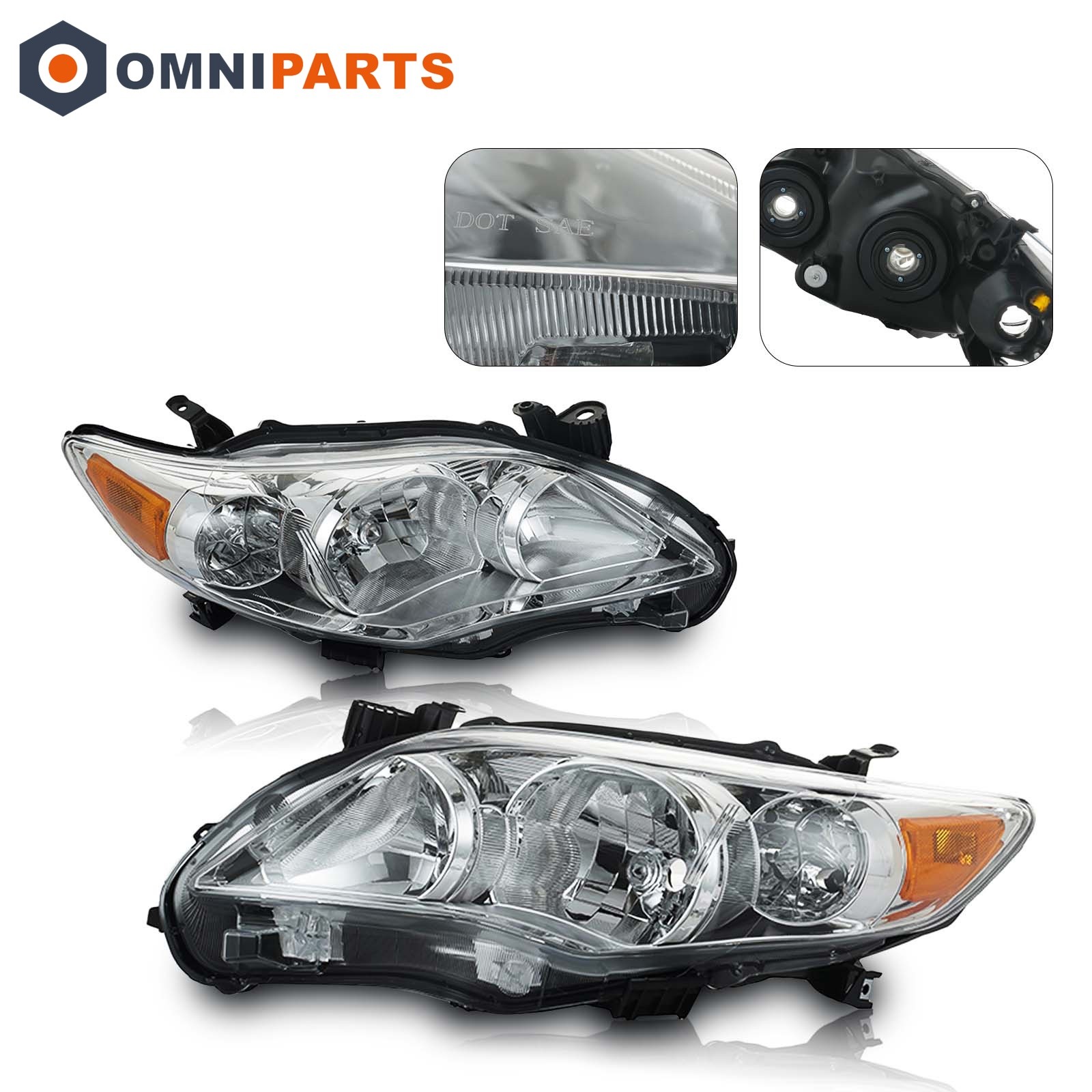 Left & Right Headlights Fit For 2011-2013 Toyota Corolla Headlamps Replacement