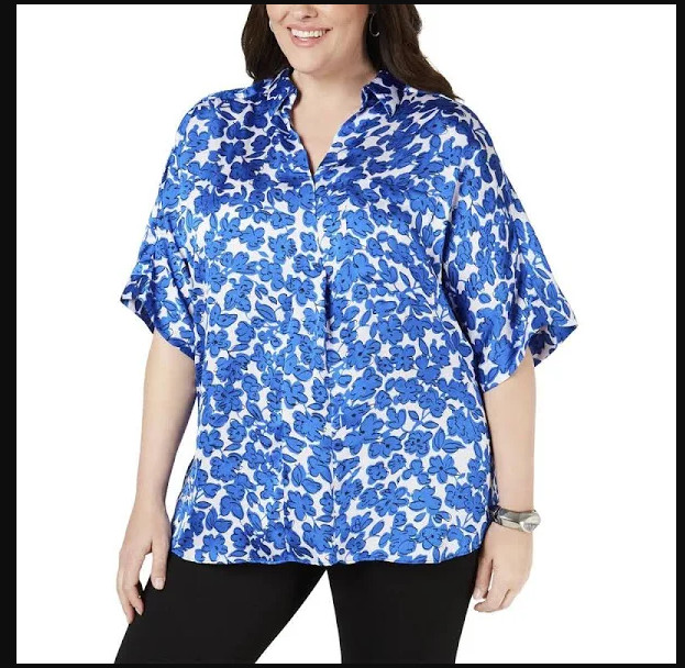Alfani Women\'s Plus 1X Cobalt Breeze Blue Contour Bud Blouse NWT Alfani Women\'s Plus 1X Cobalt Breeze Blue Contour Bud Blouse NWT