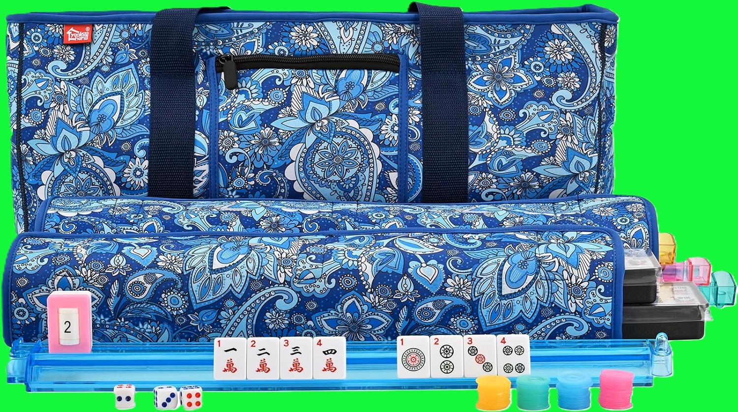 Engraved American Mahjong Set, 166 Premium Tiles with 4 Rack Pushers, Carry Bag