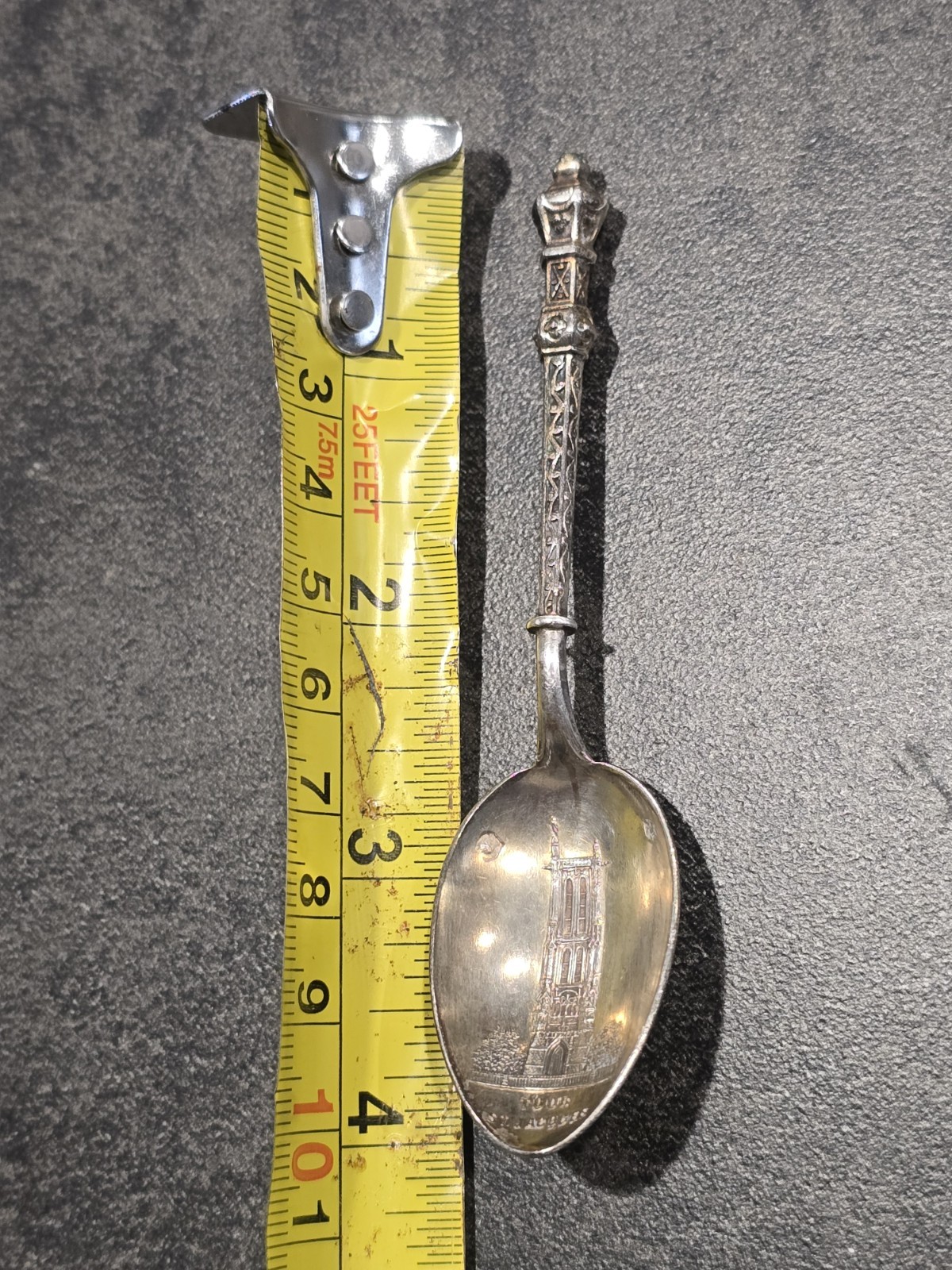 Antique French Tour St Jacques Paris Souvenir Spoon Ornate Gothic Handle 4.25\