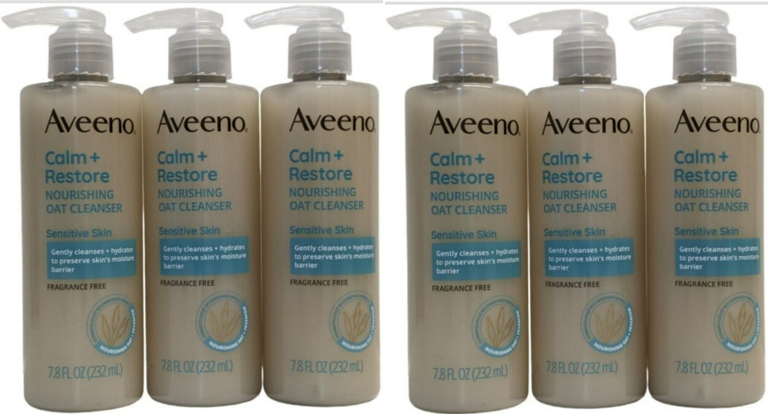 6 Aveeno Calm + Restore Nourishing Oat Face Cleanser Sensitive Skin Frag Free