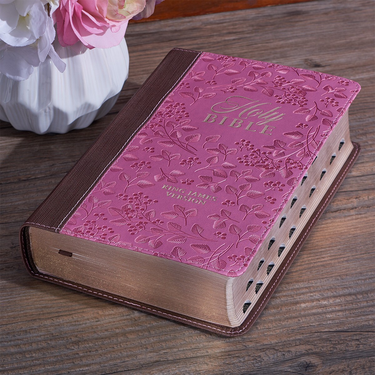 The Holy Bible KJV Giant Print  Berry Pink / Brown Thumb Indexed