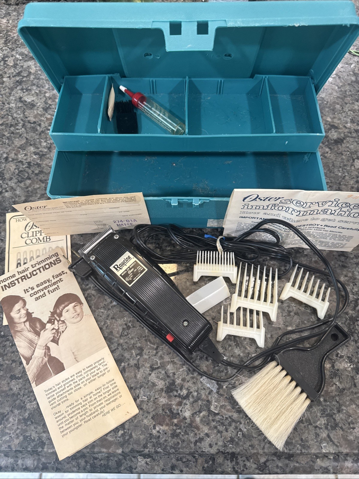 Vintage Raycine Model 274 Series A Barber Hair Clippers Working With Accessories
