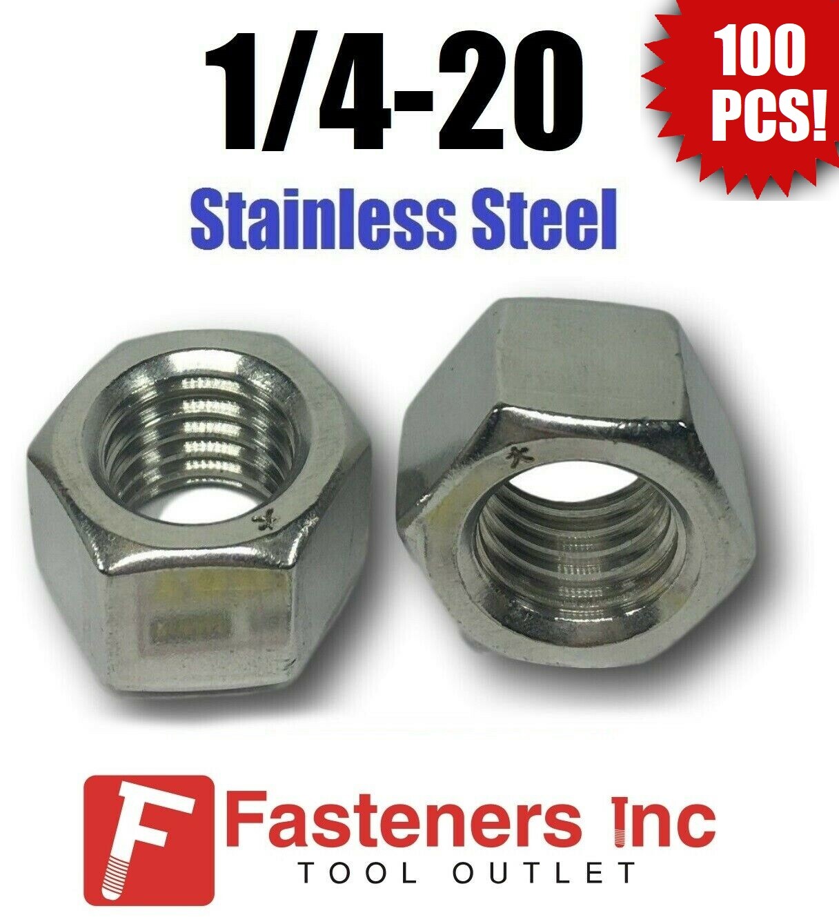 (Qty 100) 1/4-20 Stainless Steel Finished Hex Nuts 304 / 18-8 1/4