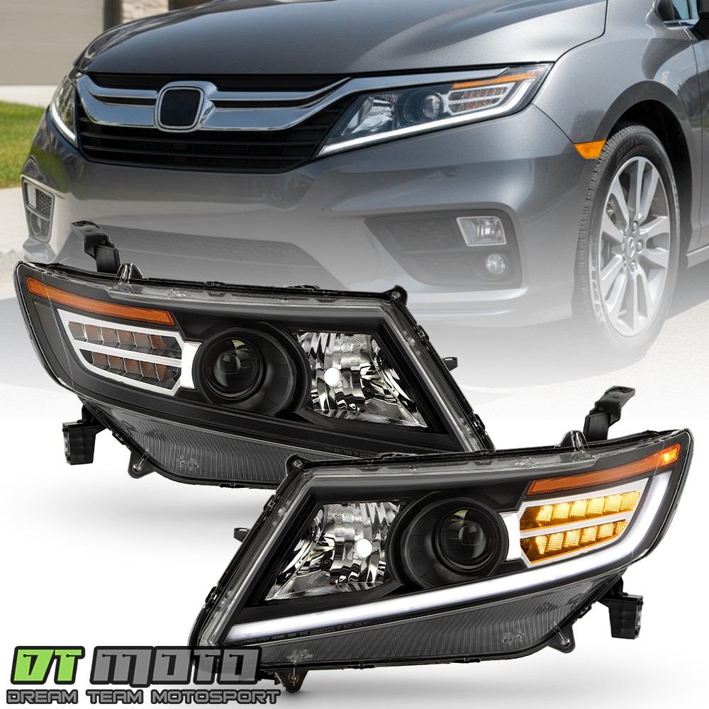 For 2011-2017 Honda Odyssey Halogen Black LED Tube|Signal Projector Headlights