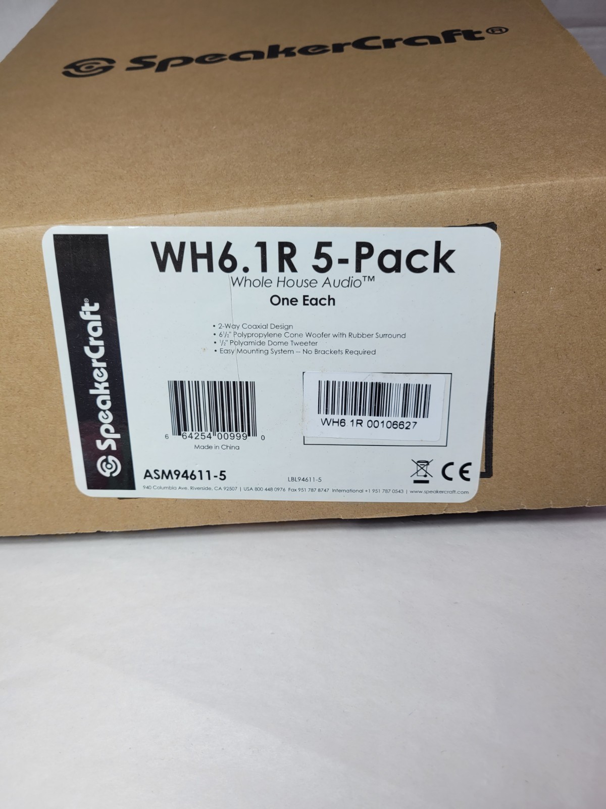 SpeakerCraft WH6.1R Single Spkr - Polypro 6-1/2″ Woofer, 1/2″ Polyamide Tweeter SpeakerCraft WH6.1R Single Spkr - Polypro 6-1/2″ Woofer, 1/2″ Polyamide Tweeter